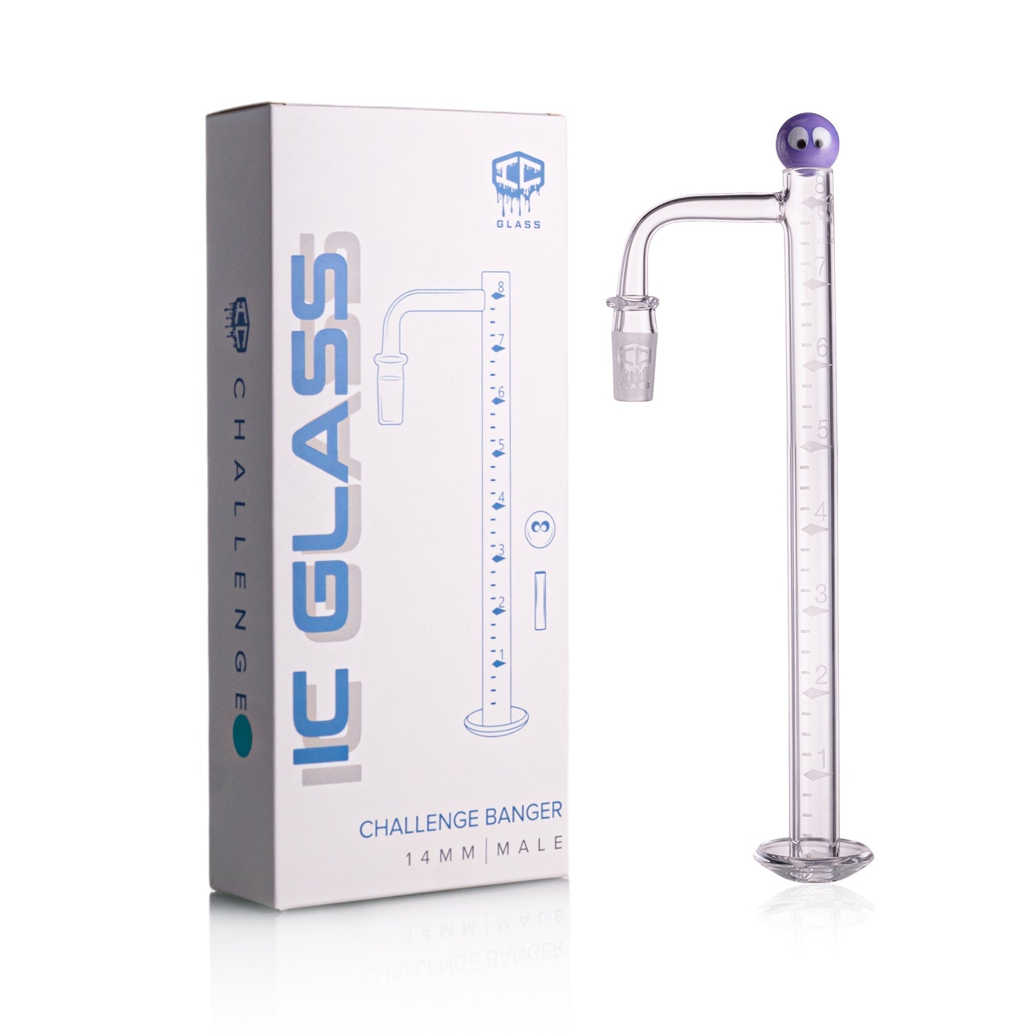 IC Glass - Challenge| 8-Inch Long with Cleaning Brush | 10mm 90° Quartz Banger | 6 Colors