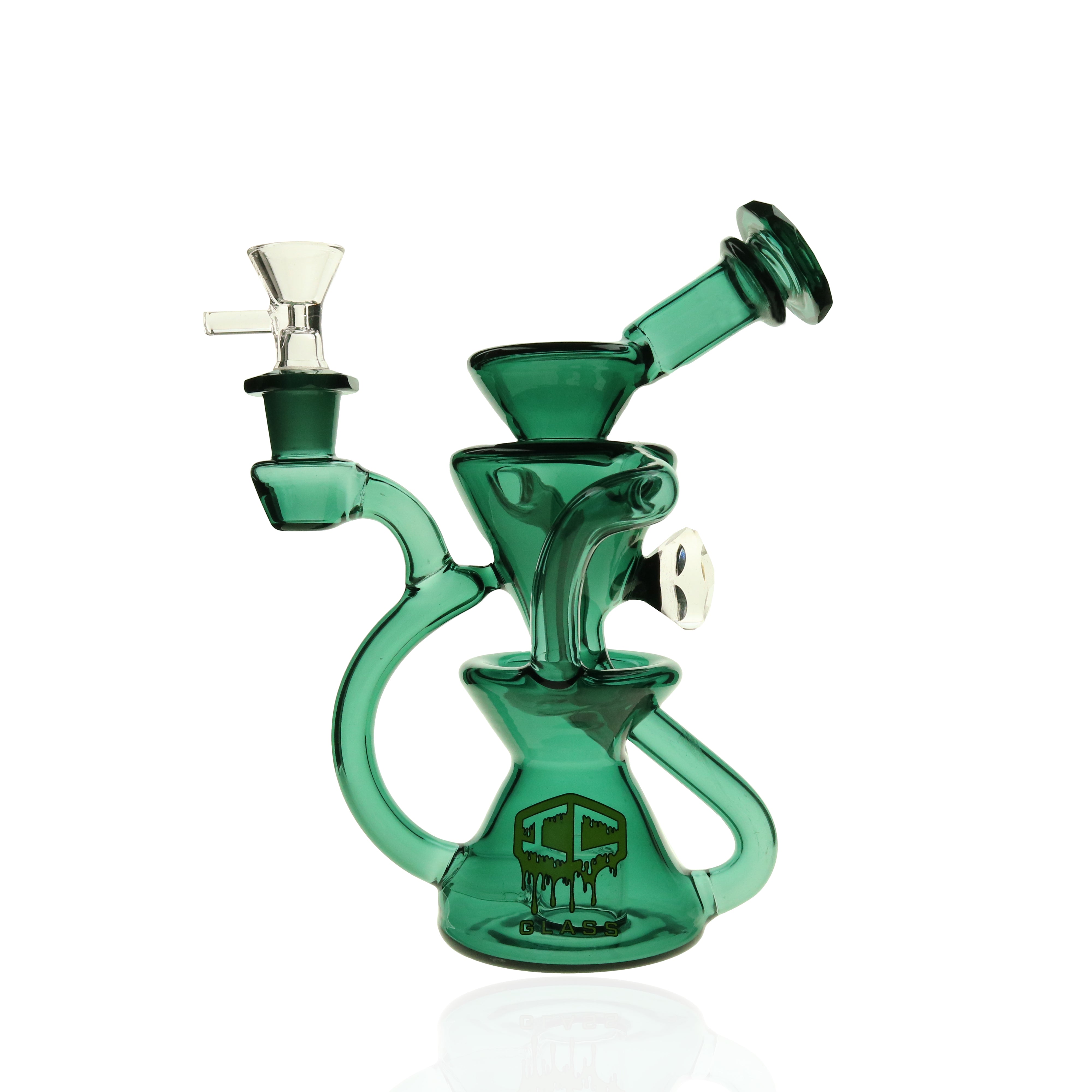 IC Glass - Recycler with Dichroic Diamond on Side | 6" Disc Perc | 14mm Flower Bowl