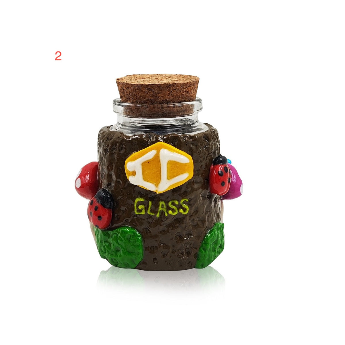 Mushroom and horn glass stash jar with cork lid