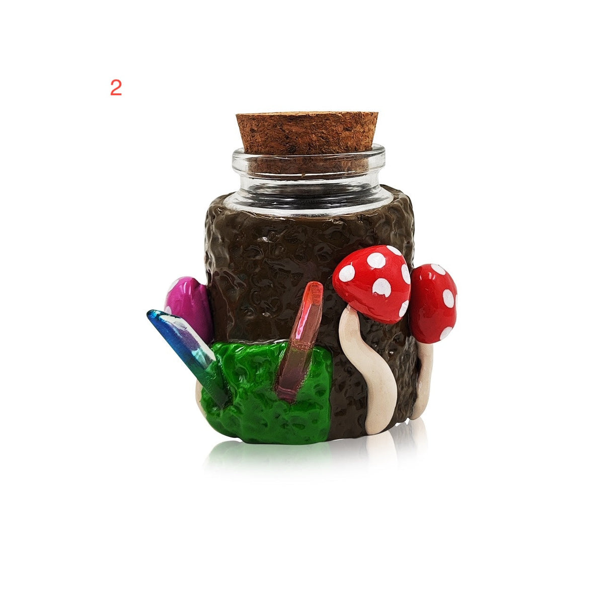 Mushroom and horn glass stash jar with cork lid