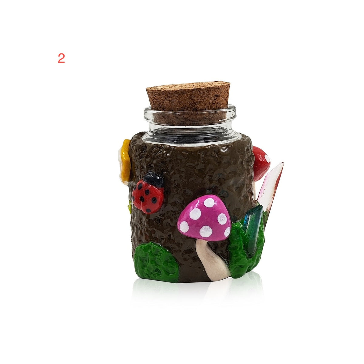 Mushroom and horn glass stash jar with cork lid
