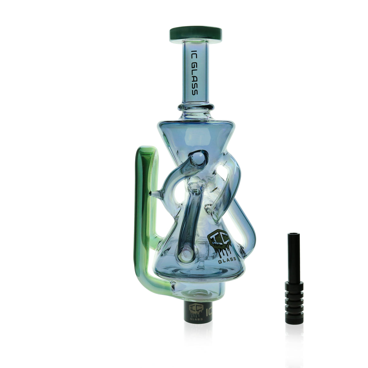 IC Glass - Oklahoma | Fumed dual chamber Recycler Nectar Collector with perc | Includes 6 Accessories  | ICNC2032