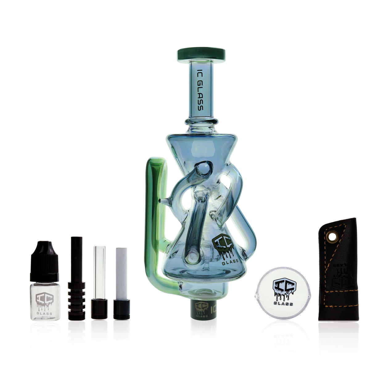 IC Glass - Oklahoma | Fumed dual chamber Recycler Nectar Collector with perc | Includes 6 Accessories  | ICNC2032