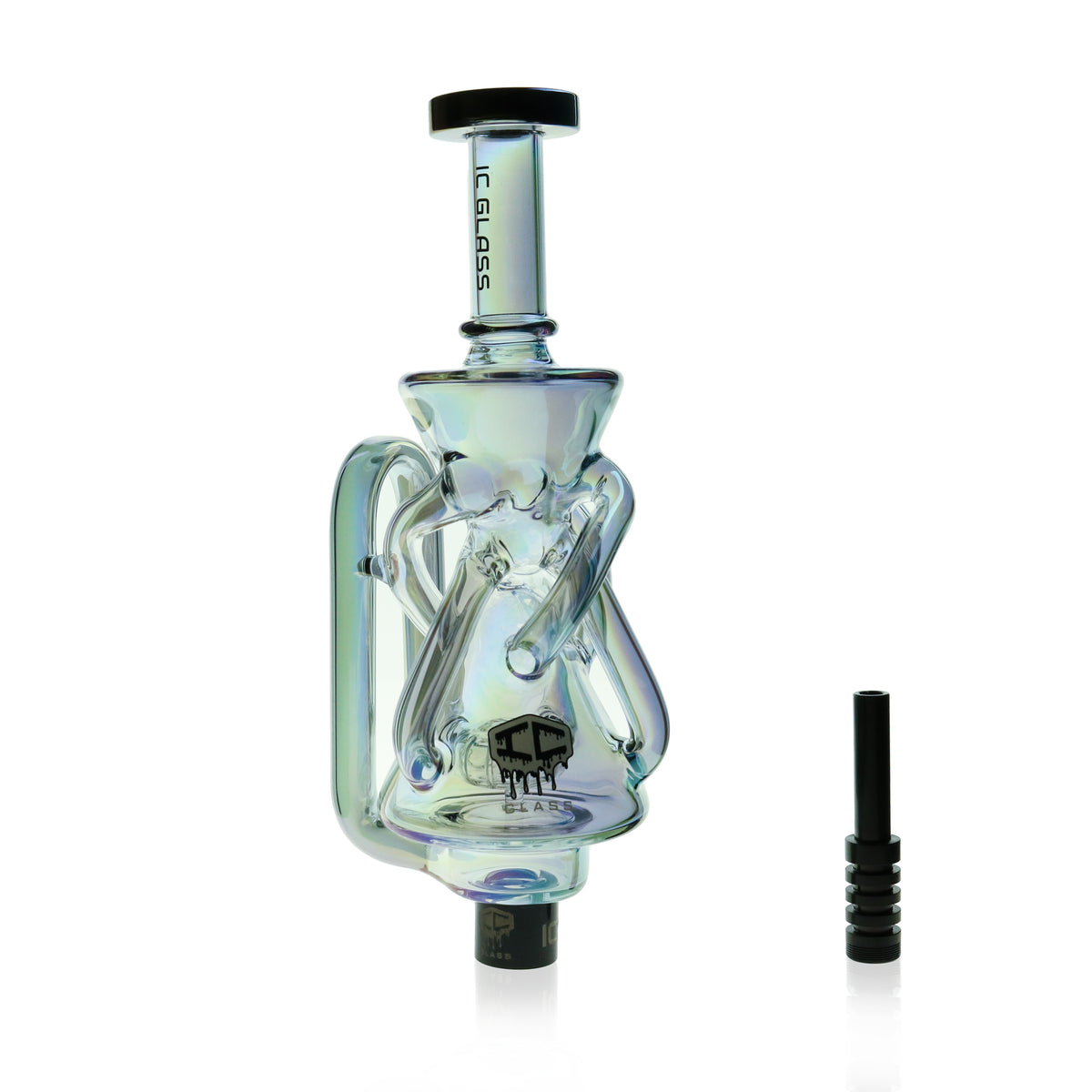 IC Glass - Oklahoma | Fumed dual chamber Recycler Nectar Collector with perc | Includes 6 Accessories  | ICNC2032