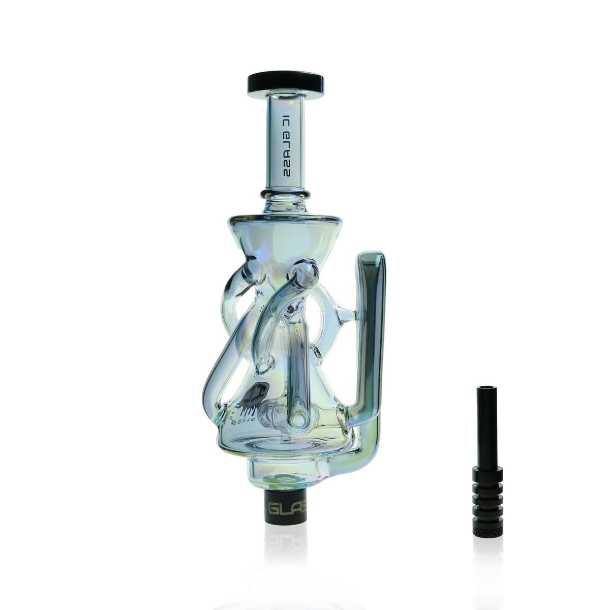 IC Glass - Oklahoma | Fumed dual chamber Recycler Nectar Collector with perc | Includes 6 Accessories  | ICNC2032