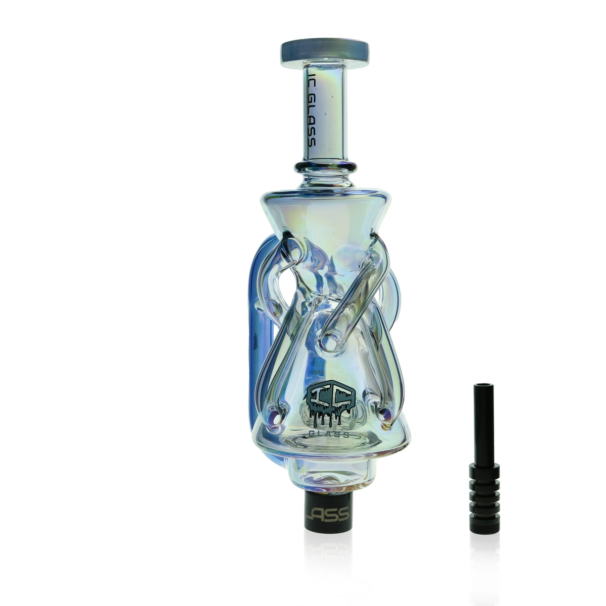 IC Glass - Oklahoma | Fumed dual chamber Recycler Nectar Collector with perc | Includes 6 Accessories  | ICNC2032