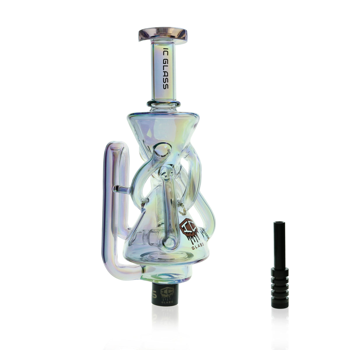 IC Glass - Oklahoma | Fumed dual chamber Recycler Nectar Collector with perc | Includes 6 Accessories  | ICNC2032