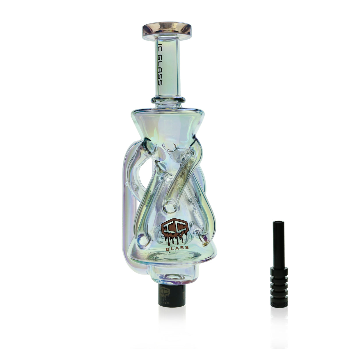 IC Glass - Oklahoma | Fumed dual chamber Recycler Nectar Collector with perc | Includes 6 Accessories  | ICNC2032