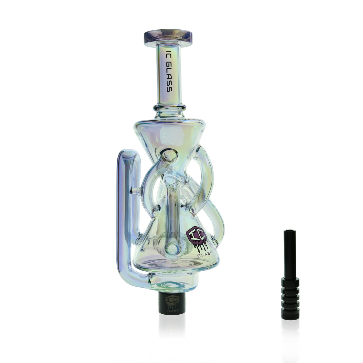 IC Glass - Oklahoma | Fumed dual chamber Recycler Nectar Collector with perc | Includes 6 Accessories  | ICNC2032