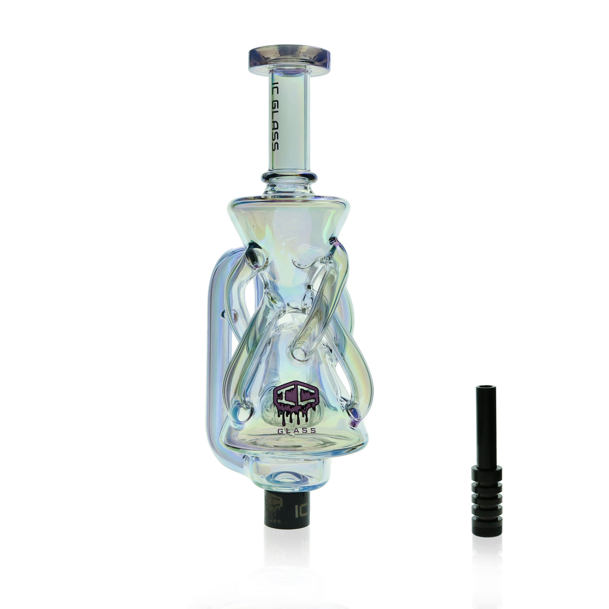 IC Glass - Oklahoma | Fumed dual chamber Recycler Nectar Collector with perc | Includes 6 Accessories  | ICNC2032