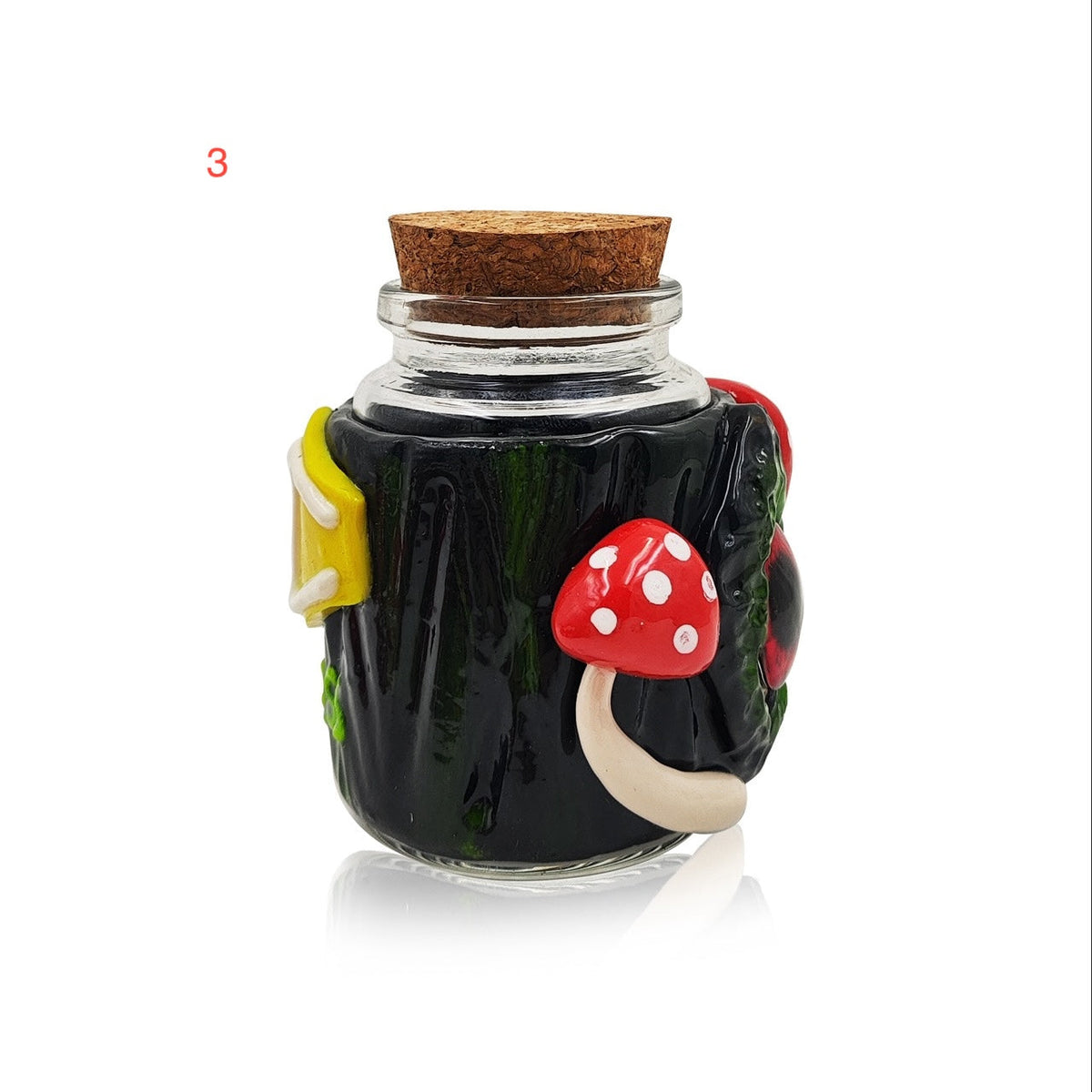 Eye and mushroom glass stash jar with cork lid