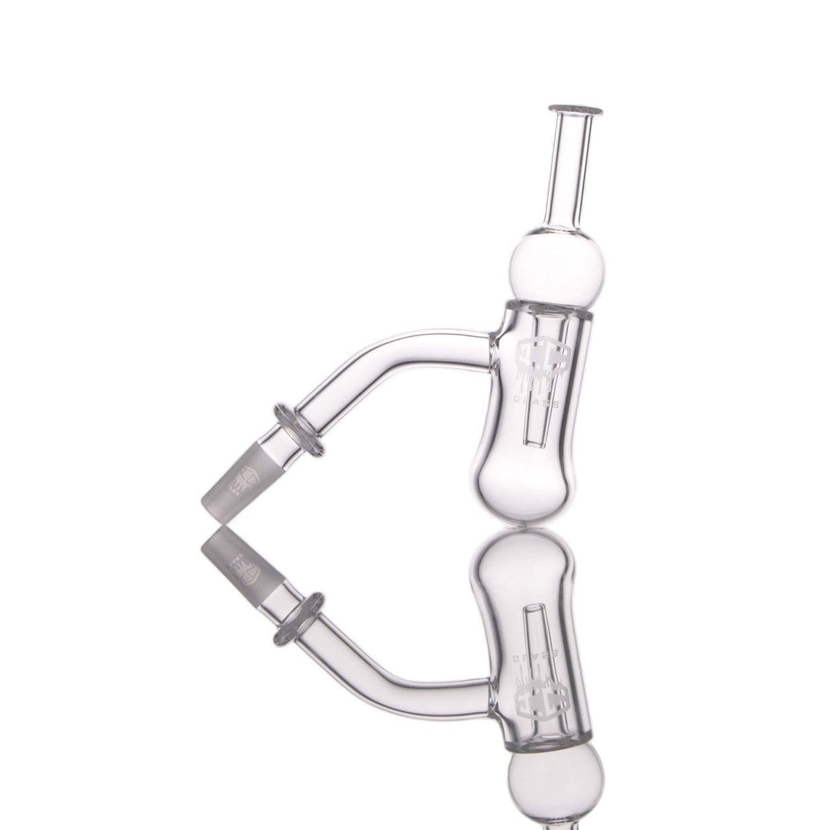 IC Glass Aeolus high quality quartz banger 14mm male 45° angled view with fumed IC logo visible
