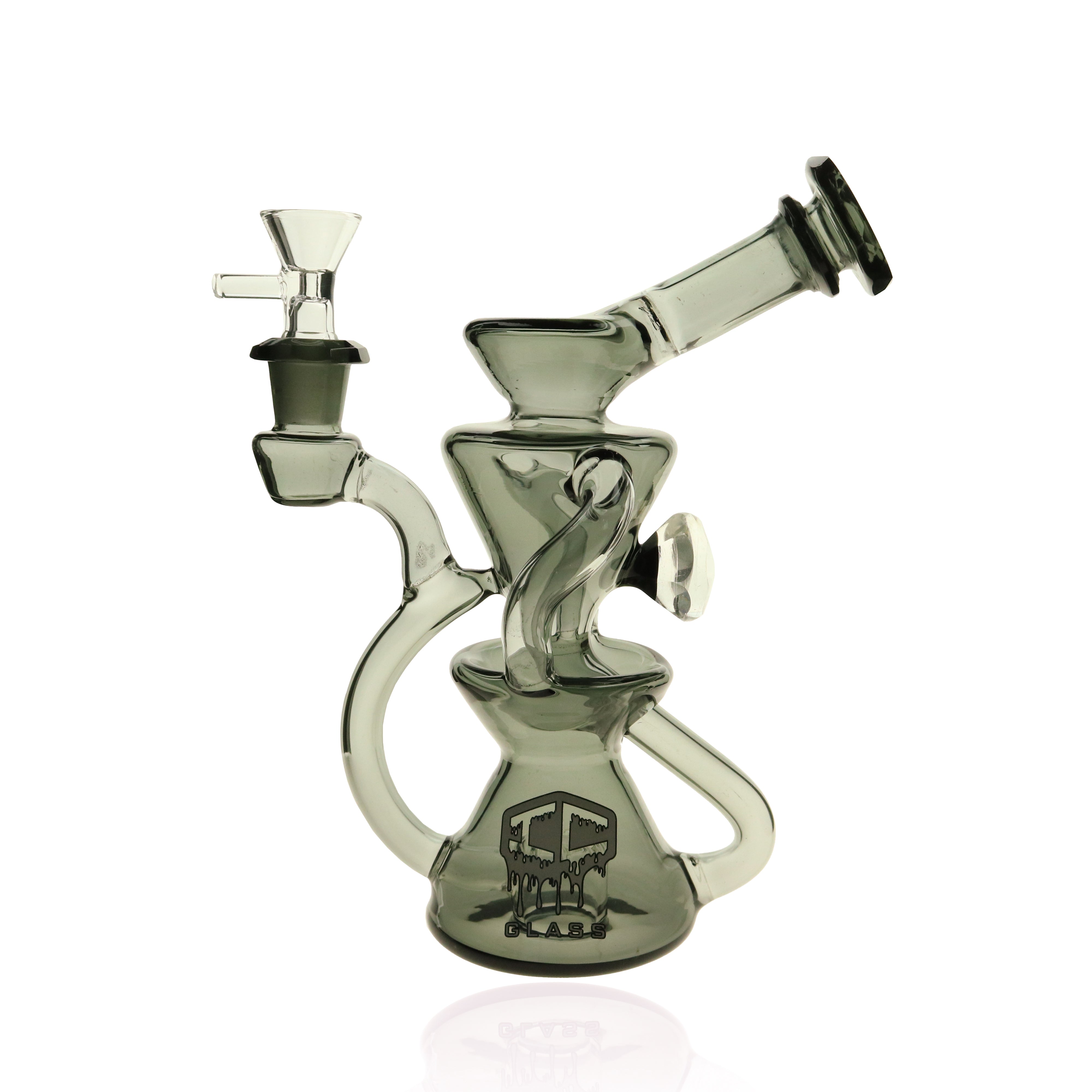 IC Glass - Recycler with Dichroic Diamond on Side | 6" Disc Perc | 14mm Flower Bowl