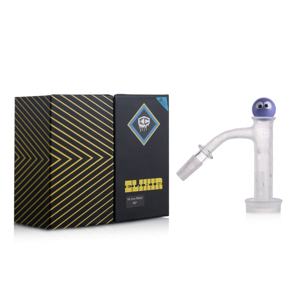 IC Quartz Elixir 10mm 45 degree quartz banger kit with carb cap and terp balls, premium quartz dab banger available in 5 colors