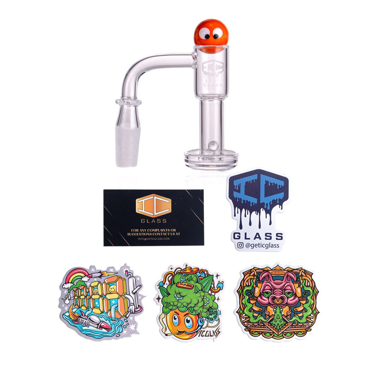 IC GLASS - FLEET 14mm Male 90D Banger| Includes Carb Cap, Terp Balls & Sticker