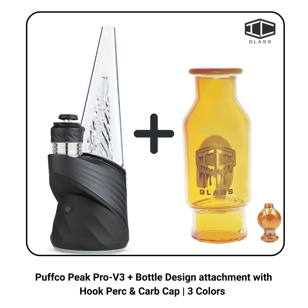 Puffco Peak Pro 3DXL + Bottle Design attachment with Hook Perc & Carb Cap | 3 Colors