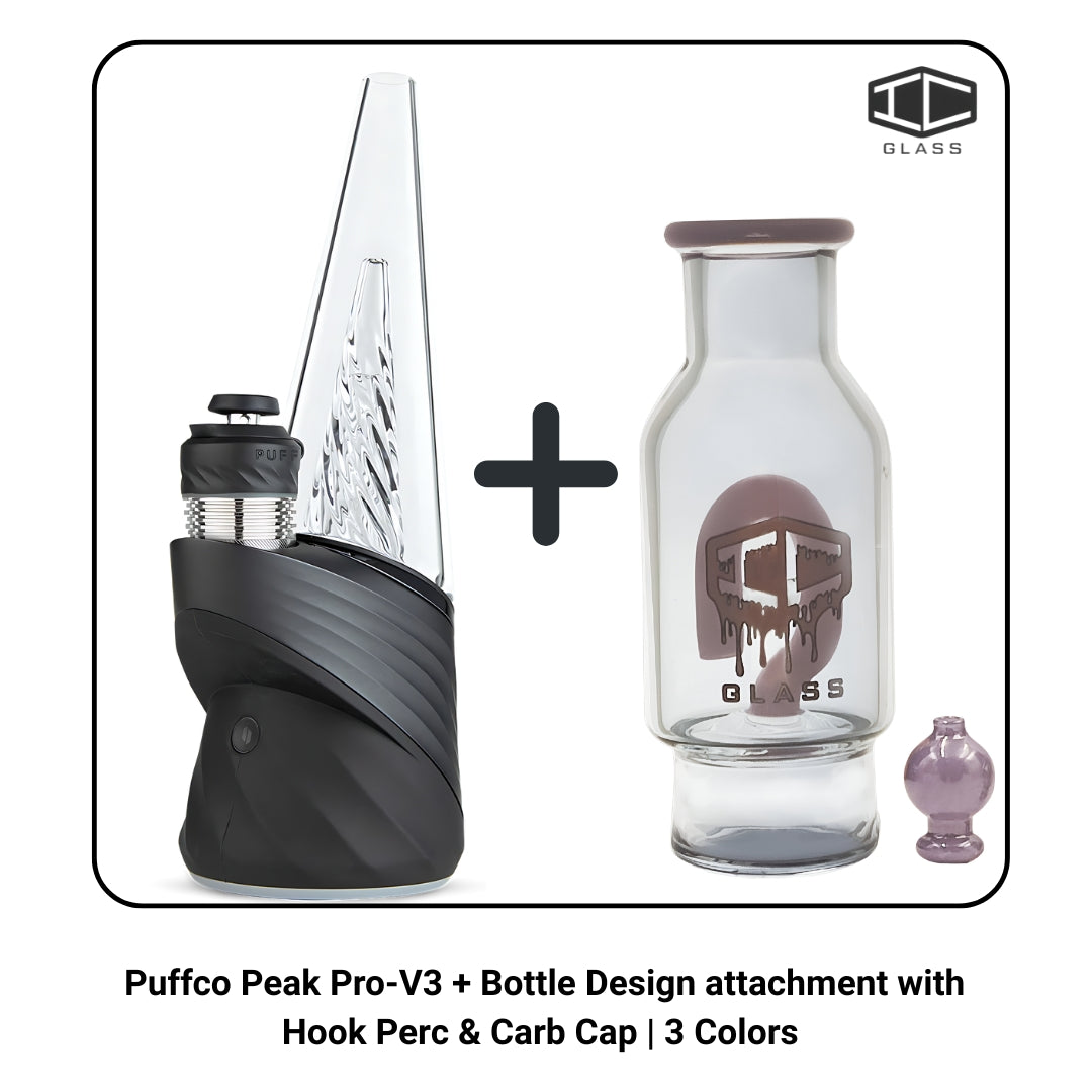Puffco Peak Pro 3DXL + Bottle Design attachment with Hook Perc & Carb Cap | 3 Colors