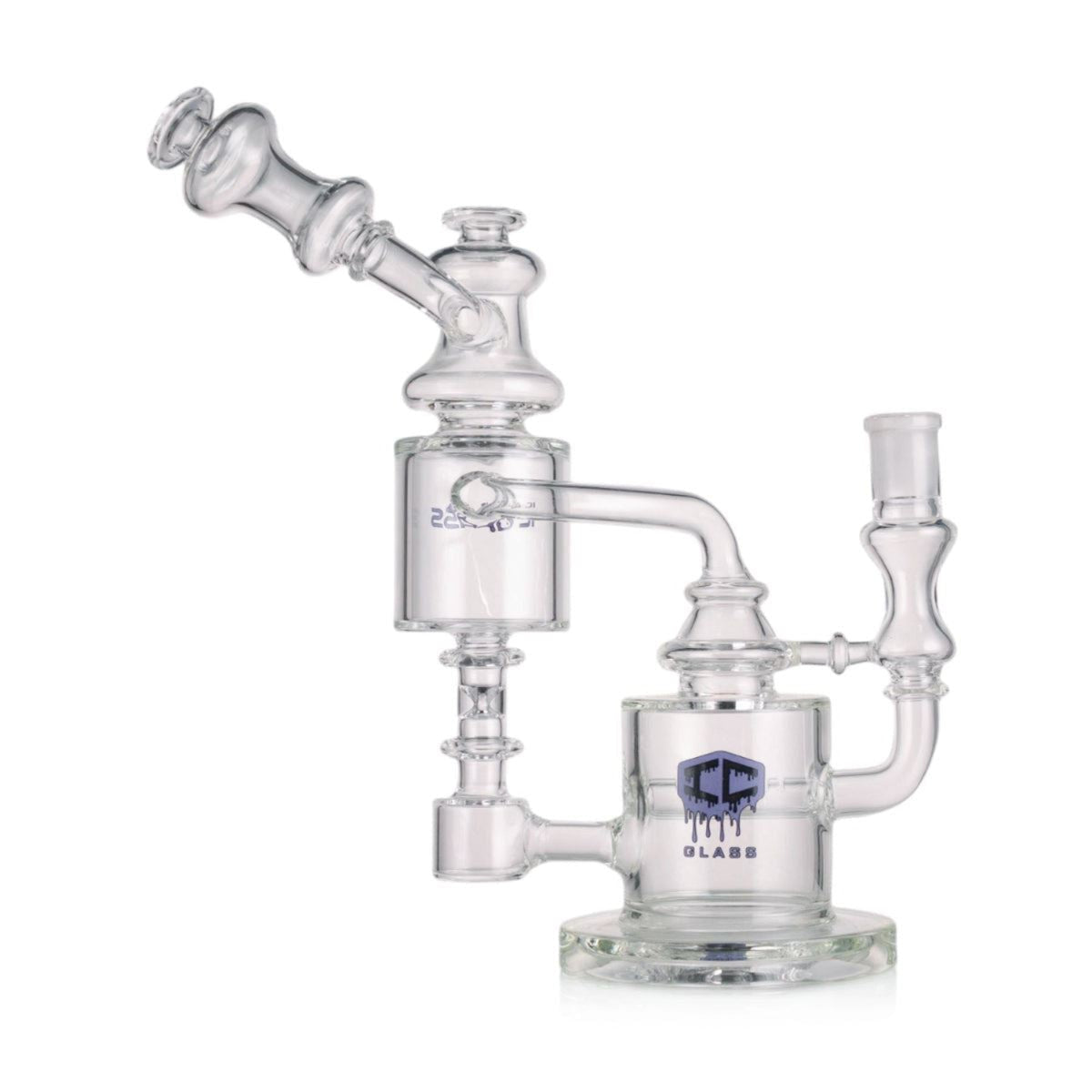 Clear glass recycler bong featuring included quartz banger attachment