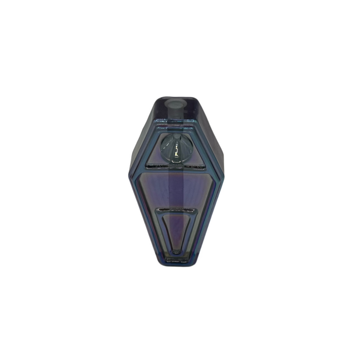 Hand holding the colorful IC Glass Coffin Steamroller