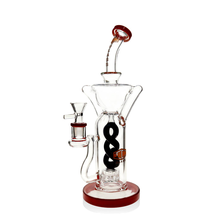 Close-up of recycler loop on IC GLASS dual color bong for smooth circulation