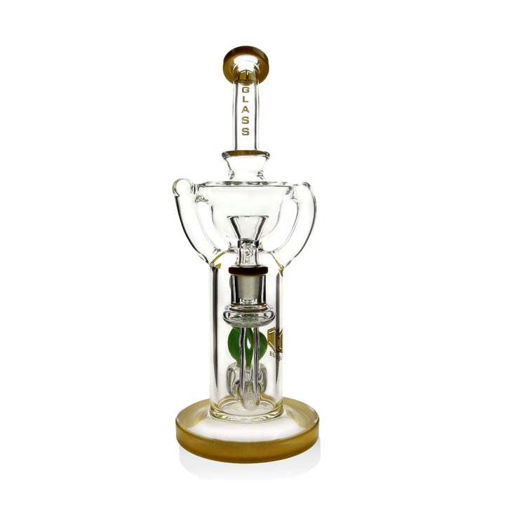 Lifestyle photo of IC GLASS dual color recyclerbong on desk setup