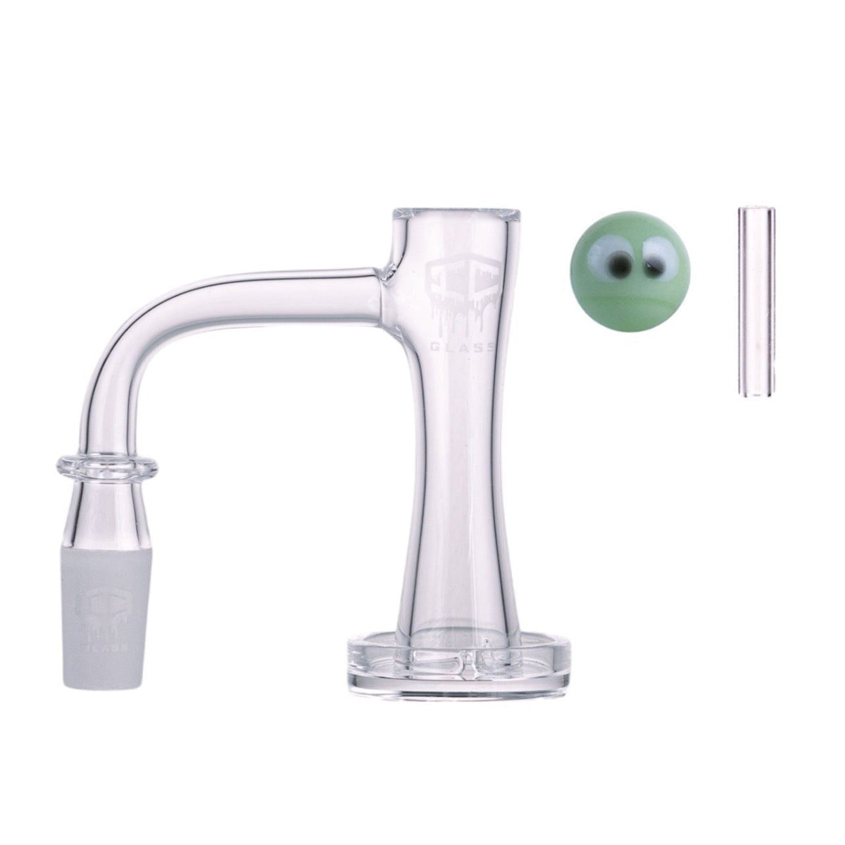 IC GLASS QUEETS 14mm male 90D banger kit full contents including carb cap terp balls and sticker