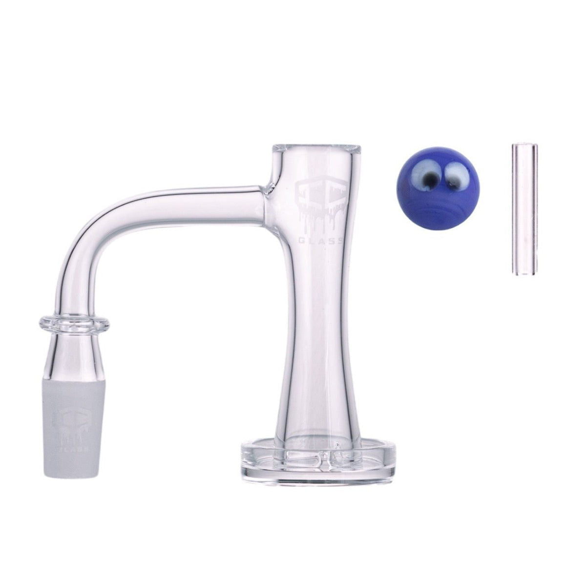 Close up of IC GLASS QUEETS banger carb cap for airflow control