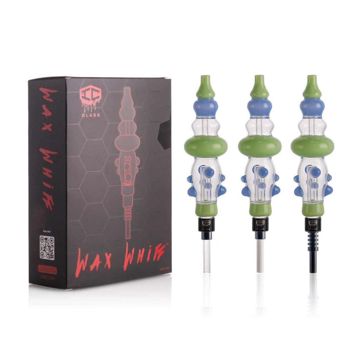 IC GLASS WAX WHIFF kit lime green version with box packaging and Huni Badger adapter setup