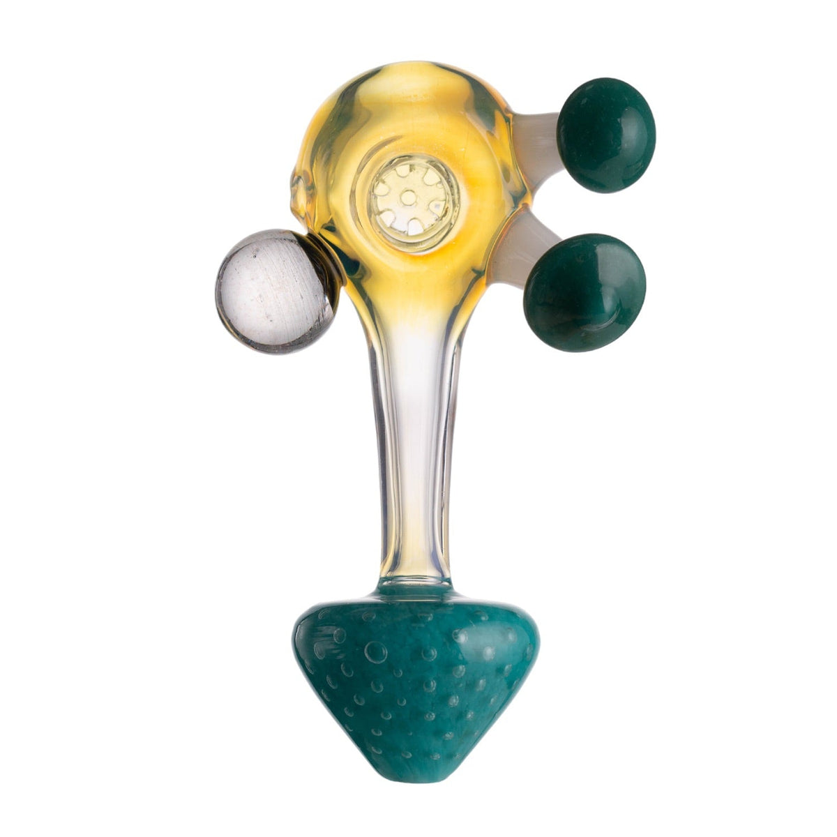 Thick glass construction on colorful hand pipe Mushy design